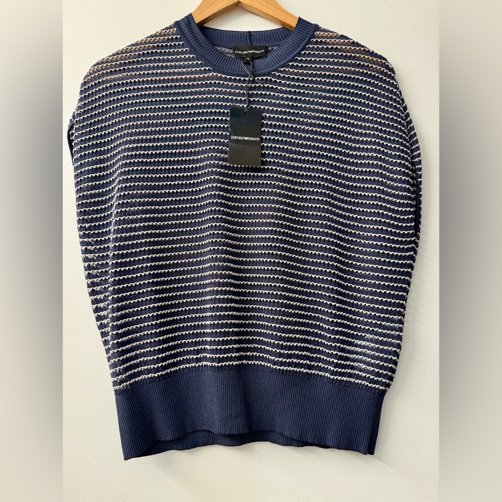 Emporio Armani Navy & White Striped Knit Top